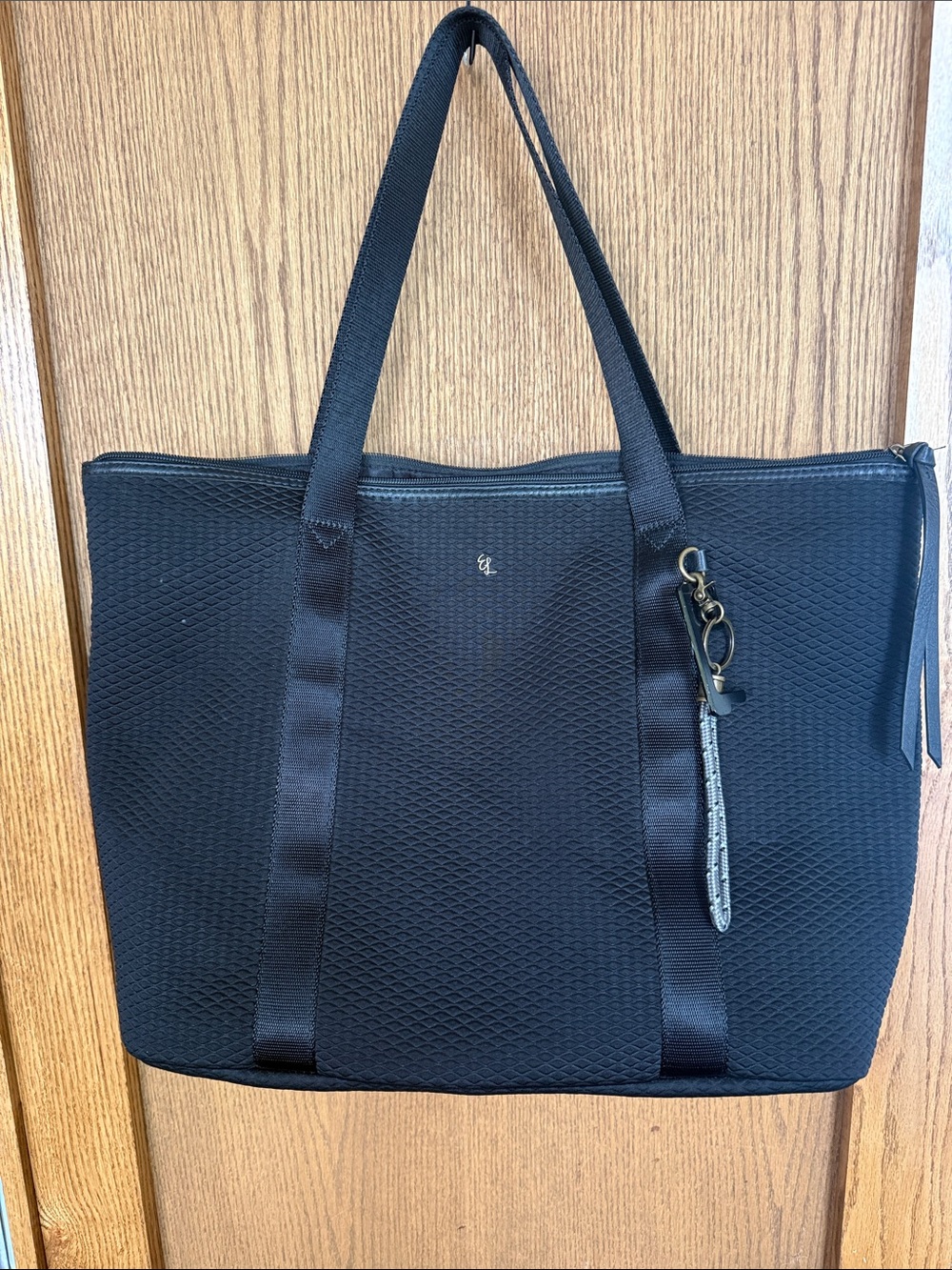 Elliott Lucca Black Textured Tote with Key Charm
